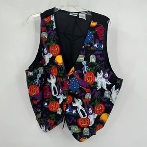 Womens Halloween Vest Size 1X Spooky Grandmacore Pumpkins Ghosts Spider Web - Picture 1 of 7