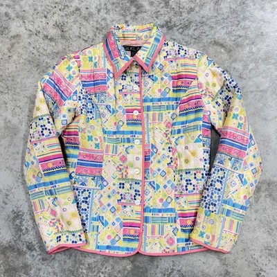 Jaqueta Silkland Feminina Média Multicolorida Patchwork Acolchoada Seda Rosa Tubulação - Imagem 1 de 4