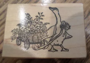 Sello de goma de madera Goose In The Garden Pulling A Flower Wagon Psx 1988 D-987 - Imagen 1 de 2