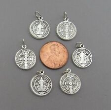 6 pc Holy Medal Charms ITALY ~ St. Saint BENEDICT 1/2" SMALL M110 finish SILVER