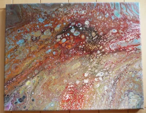 MYSTERY ARTIST, CONTEMPORARY MODERN ABSTRACTION OIL FLUIDITY DRIP TECHNIQUE ART - Picture 1 of 12