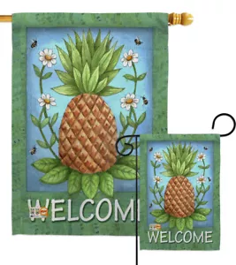 Willkommen Ananas Früchte süße Biene Vintage Garten Haus Hof Flagge - Bild 1 von 13