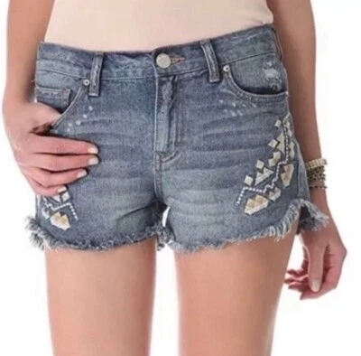 Pantalones cortos Free People Denim Tulum Distressed tiro alto talla 26 Foto 1 de 4