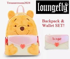 LOUNGEFLY Disney Winnie The Pooh LOVE LETTER Wallet & Mini Backpack SET! NEW! - Picture 1 of 12