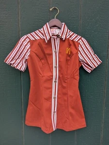 Vtg 70s Crest Red McDonalds Women Uniform Shirt Short Sleeve Sz 6 Modern Sz 2 - Picture 1 of 12