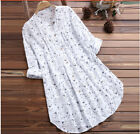 Womens Floral Baggy Button Shirts Blouse Ladies Casual Loose Tunic Top Plus Size