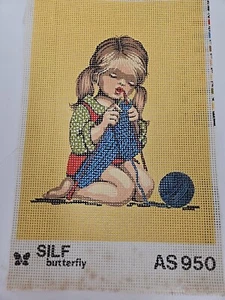Silf Butterfly Needlepoint Canvas AS950 Girl Knitting Made in Italy - Picture 1 of 4