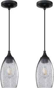 2 Pack 1 Light Indoor Mini Hanging Kitchen Island Pendant Lamps Black Finish Han - Picture 1 of 7