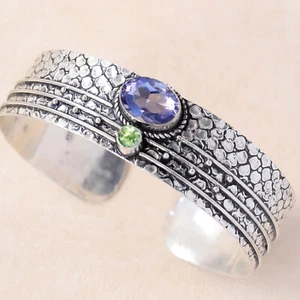Purple Amethyst, Peridot Cut Bracelet 925 Sterling Silver Cuff Festival Jewelry - Picture 1 of 8