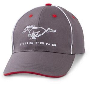 Ford Mustang Gray & Red Embroidered Logo Hat Cap Official Licensed