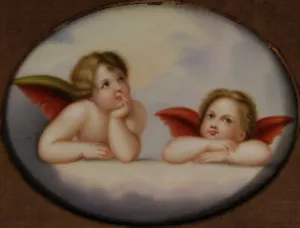 Antique Hand Painted Angels Putty Porcelain Plaque Signed Rafael C.1890 - Picture 1 of 6