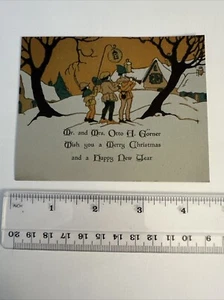 Vintage Art Deco Christmas Card - Minstrels Playing Music In The Town - Picture 1 of 2