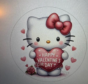 30 VALENTINES DAY CARTOON KITTY CAT ENVELOPE LABELS STICKERS SEALS 1.5" ROUND - Picture 1 of 1