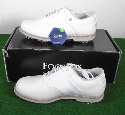 Nuevo en caja Zapatos de golf FootJoy DryJoys Premiere Series para mujer con clavos, blancos, 7 M, 99059 Foto 1 de 4