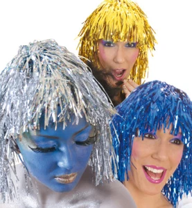 Lametta Metallic Starlight Perücke 80iger Disco 6 Farben Wahl Fasching Cosplay - Picture 1 of 7
