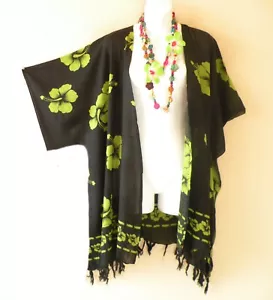CB341 Hibiscus Cardigan Duster Kimono Sleeve Plus Jacket Cover up Top - up to 5X - Picture 1 of 1