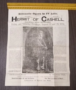 1884 Opera Handbill Farwell Hall Rockland Me HERMIT OF THE ROCK Tale Of Cashell - Picture 1 of 6