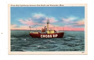 CROSS RIP LIGHTHOUSE BETW OAK BLUFFS & NANTUCKET, MA, TICHNOR PUB ~ 1930s - Picture 1 of 2