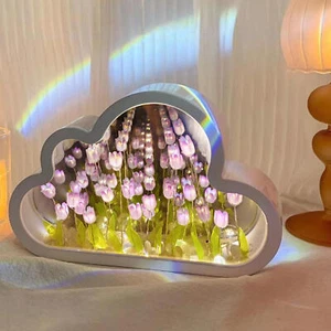 Handmade Cloud Tulip Night Lights Home Decor Mirror Tulip Night Lamp for Bedroom - Picture 1 of 9