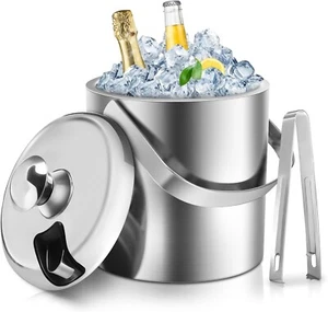 Double-Wall Stainless Steel Insulated Ice Bucket With Lid & Ice Tong 1.2 L - Picture 1 of 11