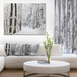 Dense Winter Forest and Lane Large Forest Canvas Art Print - Picture 1 of 6