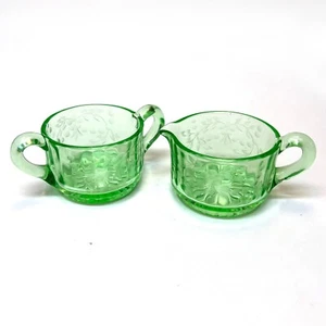 Vintage Green Carnival Glass Stacking Sugar Bowl and Creamer Set - Picture 1 of 7