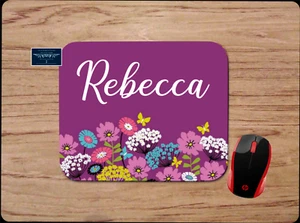 SPRING FLOWERS PERSONALIZED YOUR NAME PURPLE PC MOUSE PAD DESK MAT OFFICE GIFT - Picture 1 of 1