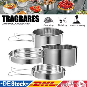 2-3 Personen Camping Geschirr Outdoor Kochgeschirr Edelstahl Camping Töpfe Set - Bild 1 von 12