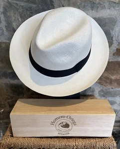 Cappello Panama Avvolgibile Originale Homero Ortega di Cuenca con Scatola da Viaggio in Legno di Balsa - Foto 1 di 6
