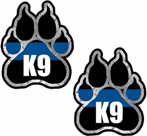 Juego de calcomanías de pata K9 de policía de 2 - 3""x2.5"" pegatinas de línea azul delgada - Imagen 1 de 1