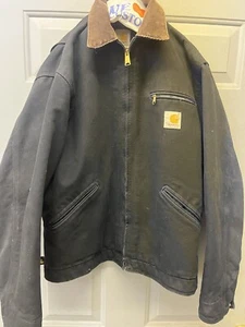 VINTAGE USA Carhartt Black Blanket Lined Detroit Duck Chore Jacket Men's Large - Picture 1 of 24