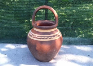 Antique Authentic Old Ceramic Redware Pot Jar with Handle for Milk or Food - Picture 1 of 4