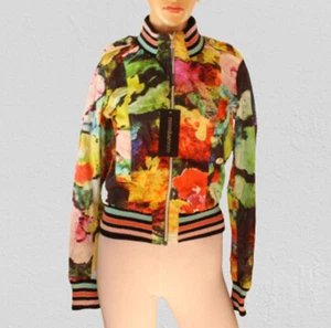 ROCCOBAROCCO Women's Floral Bomber Jacket Size 4 Retail $399 Made In Italy - Picture 1 of 10