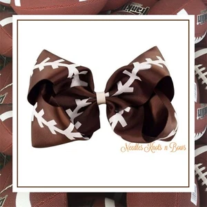 Girls Boutique 7" Grosgrain Ribbon Football Hair Bow, Cheer Bow, Game Day - Picture 1 of 4