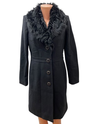 Cappotto lungo nero TORY BURCH taglia 6 S 80% LANA bottoni oro shearling agnello colla