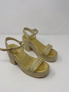 Jeffrey Campbell Sandals Gold Asueto Espadrille Platform Ankle Strap 39 US 8.5 - Picture 1 of 8