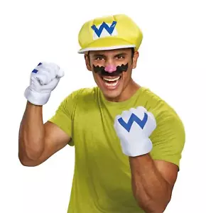 Disguise Super Mario Bros. Wario Kostümset für Erwachsene Einheitsgröße Handschuhe Mütze Schnurrbart - Bild 1 von 2