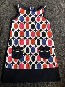 Girls BABY GAP Geo DRESS Size 4T Sleeveless Button Navy Orange Pink Oval Holiday - Picture 1 of 12