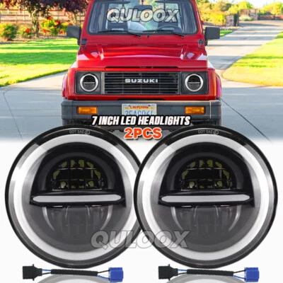 Pair Dot 7" inch LED Round Headlights DRL Hi/Lo Beam For Suzuki Samurai SJ410 2x Foto 1 de 4