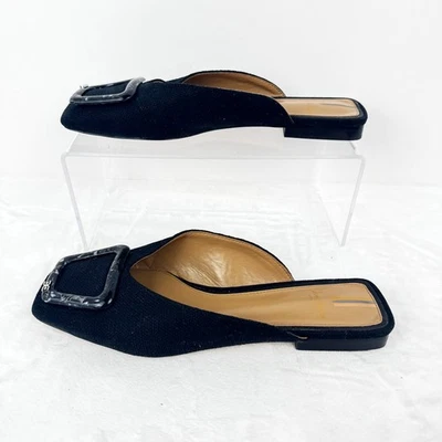 Sam Edelman Mujer 8.5 Lavina Negro Lino Hebilla Plana Puntera Cuadrada Oficina Foto 1 de 4