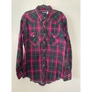 Wrangler Plaid 100% Cotton Made in USA Pearl Snap Shirt, Size 16/35 - Picture 1 of 4