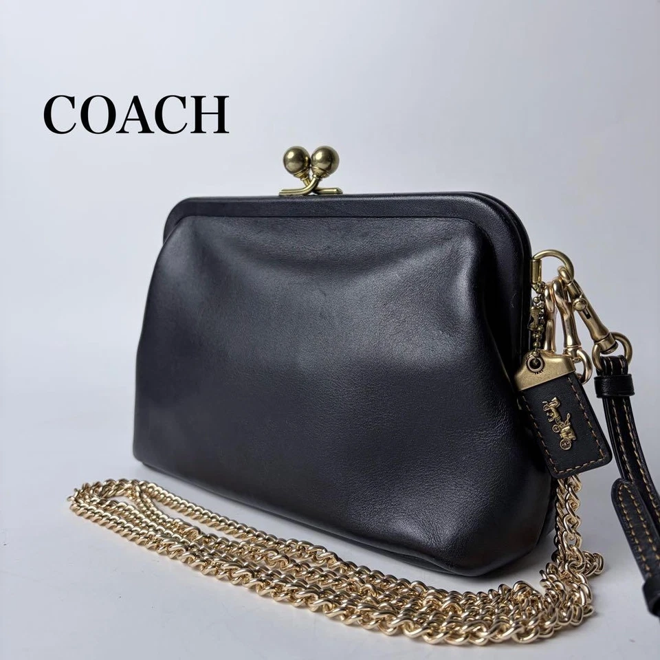 ТРЕНЕР 68327 винтажный поцелуй замок наплечная сумка мешок клатч кожи черная цепочка - Изображение 1 из 4