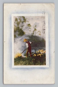 AK schöne alte Karte Bauer pflegt ein Feuer? um 1909 - Bild 1 von 2