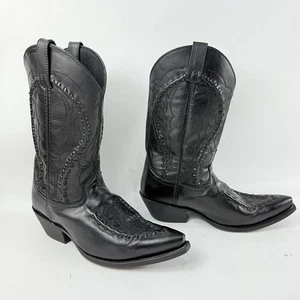 Laredo Mens Black Leather Rockabilly Cowboy Boots 68430 11D Snip Toe Bucklace EX - Picture 1 of 16