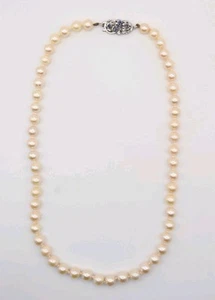 Antike Perlenkette 18kt Weißgold Saphir Hochzeit Braut Perlen Vintage Geschenk - Bild 1 von 5