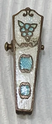 Antiguo clip de corbata ART DECO de latón y esmalte para hombre flor turquesa Foto 1 de 4