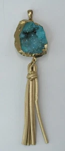 Collar Colgante Grande Oro Sumergido Azul Turquesa Druzy Ágata Geoda De Colección - Imagen 1 de 7