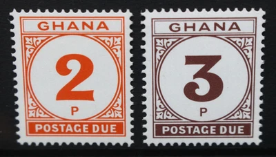 Moneda de cuotas de franqueo GHANA 1980-81 como P. Juego de 2. Como nuevo nunca montado. SGD32/D33 Foto 1 de 2