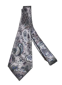 Men's Tie Ketch Silver Paisley And Floral Pink Blue Green - Picture 1 of 5