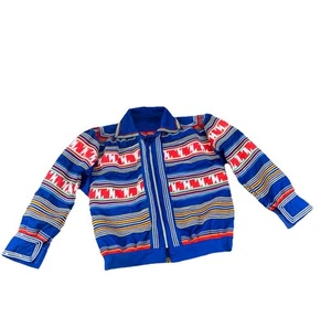 Giacca patchwork blu nativi americani vintage RARA Seminole righe fatta a mano - Foto 1 di 13